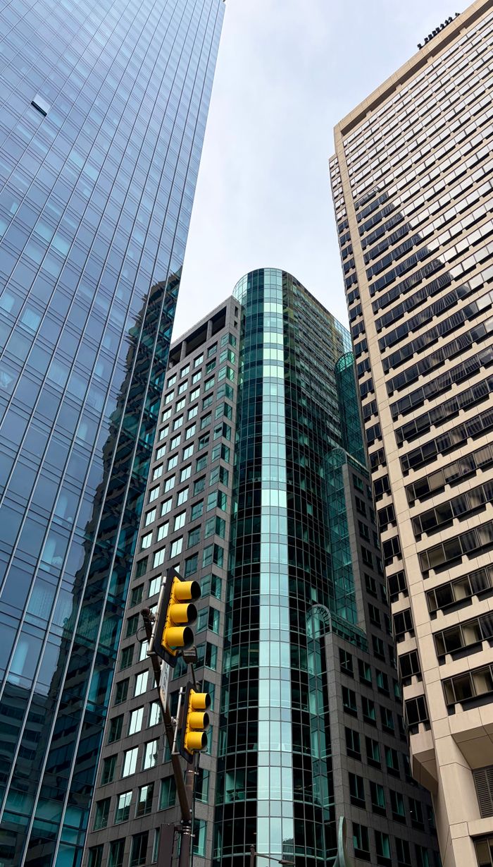 A striking view of modern skyscrapers towering in downtown Philadelphia, highlighting urban architecture.